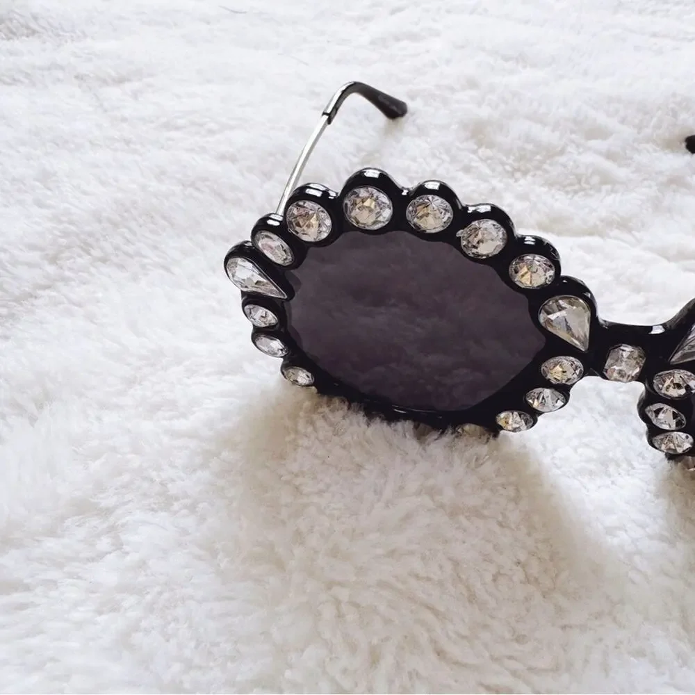 Diana Black & White Round Crystal Embellished Sunglasses - Picture 4 of 9